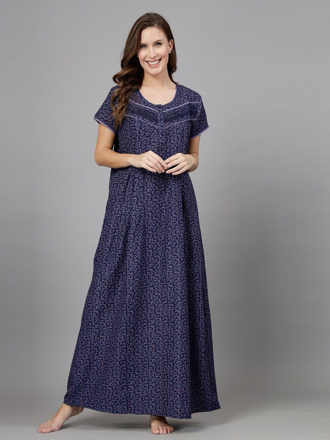 sweet dreams navy blue floral printed maxi nightdress