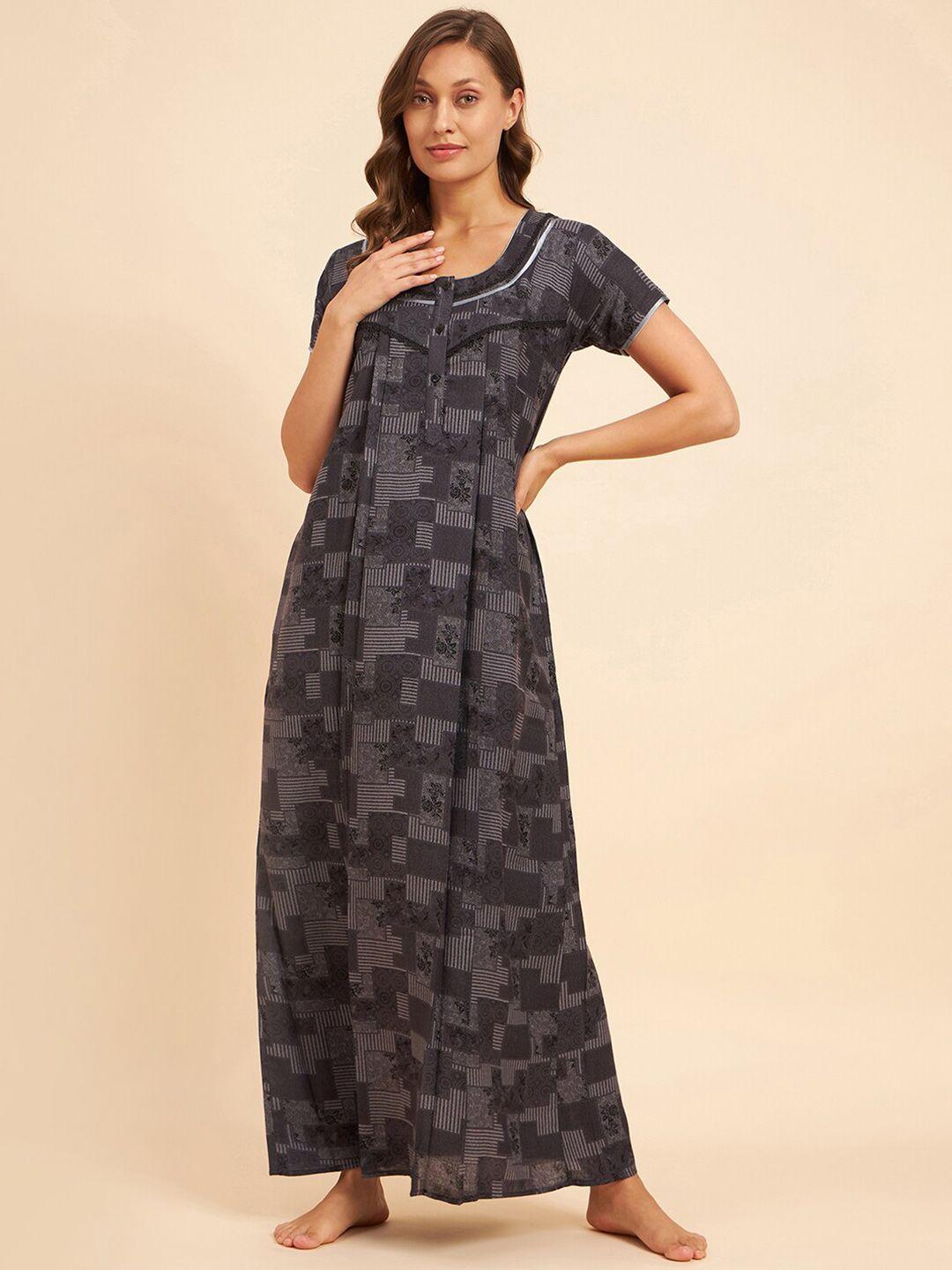 sweet dreams navy blue geometric printed maxi nightdress