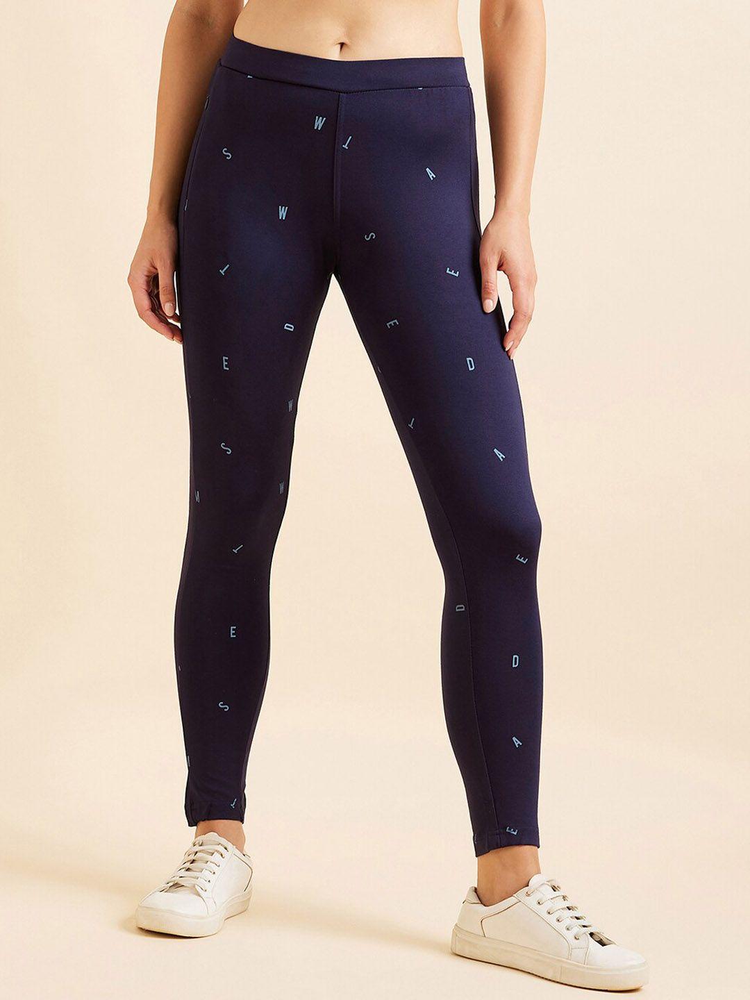 sweet dreams navy blue printed ankle-length tights