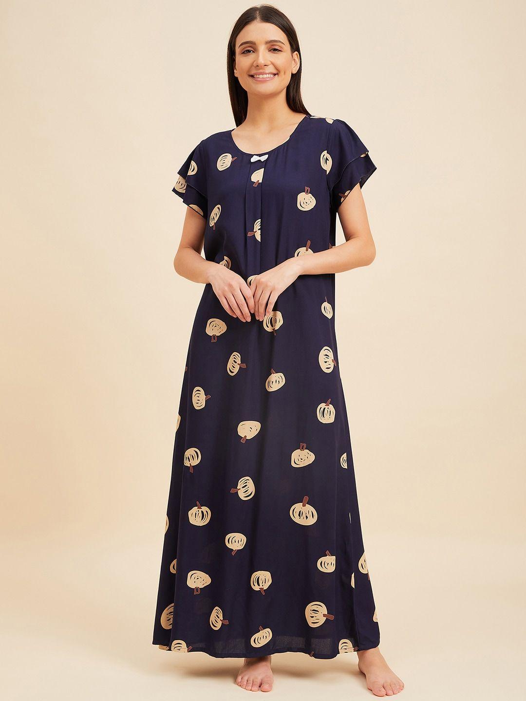 sweet dreams navy blue printed maxi nightdress