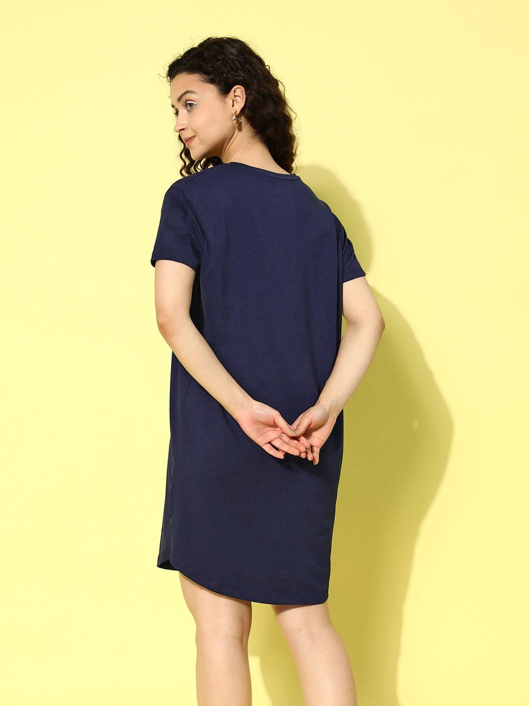 sweet dreams navy blue solid nightdress