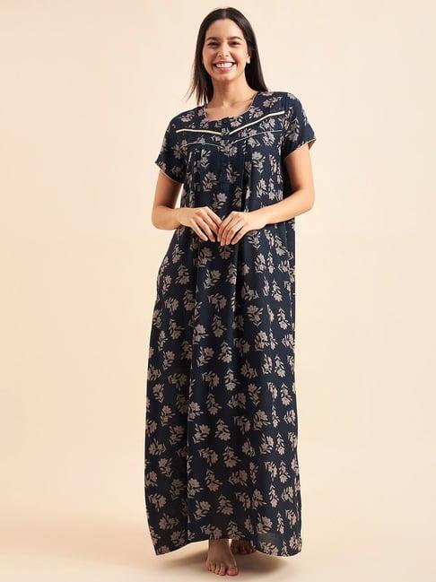 sweet dreams navy cotton floral print night gown