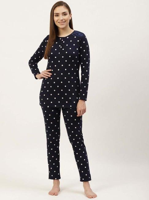 sweet dreams navy cotton polka dots t-shirt pyjama set