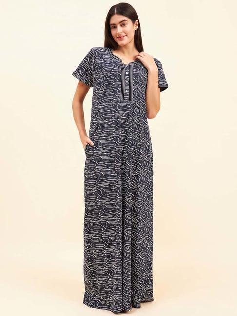 sweet dreams navy cotton printed nighty