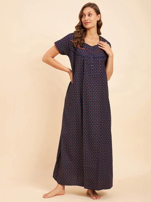 sweet dreams navy printed nighty