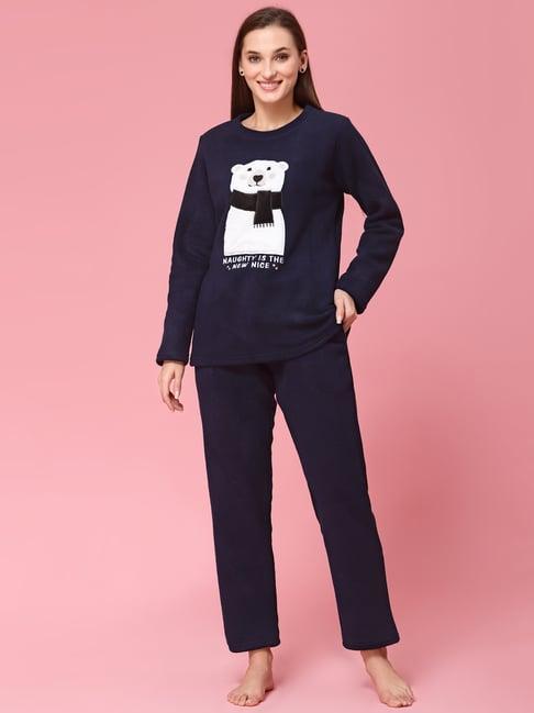 sweet dreams navy self design pullover with lounge pants