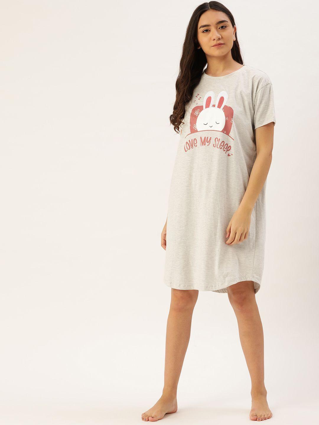 sweet dreams off white & rust graphic printed short length nightdress