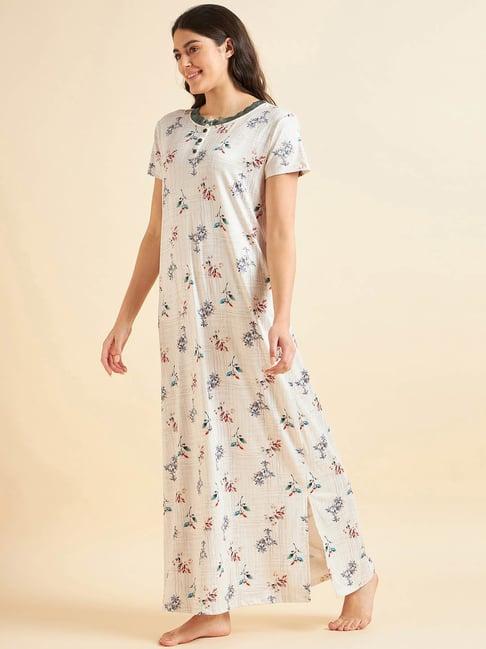 sweet dreams off white cotton printed nighty