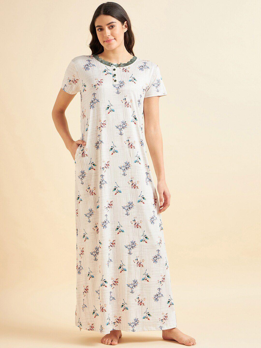 sweet dreams off white floral printed maxi nightdress