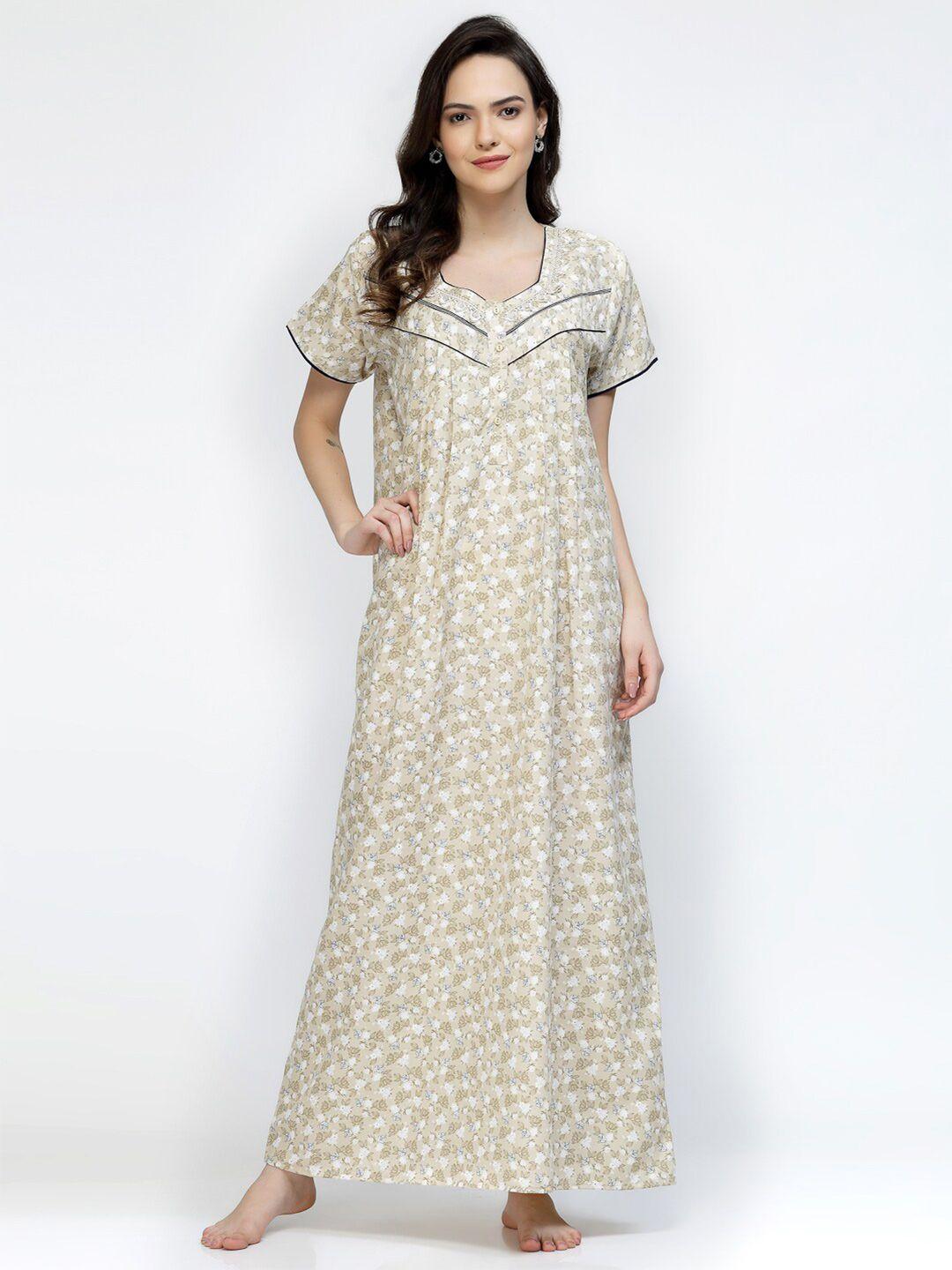 sweet dreams off white printed pure cotton maxi nightdress