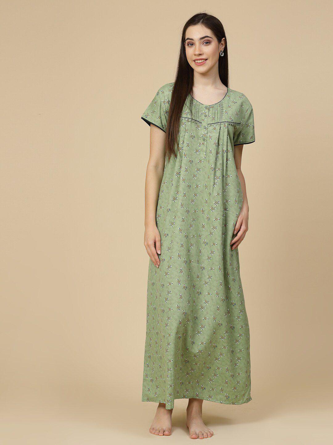 sweet dreams olive green printed maxi nightdress