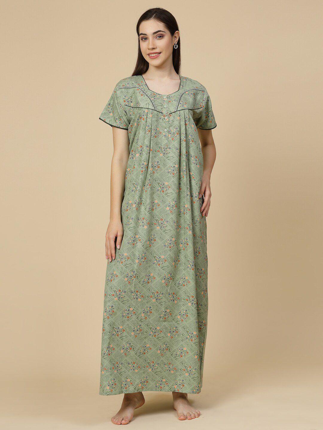 sweet dreams olive green printed maxi nightdress