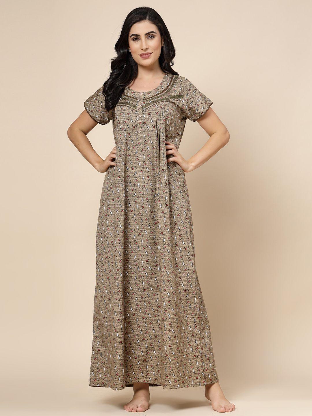 sweet dreams olive green printed maxi nightdress