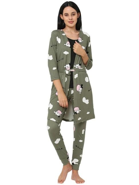 sweet dreams olive printed pajama set with robe