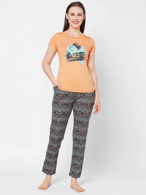 sweet dreams peach & grey printed t-shirt pyjamas set