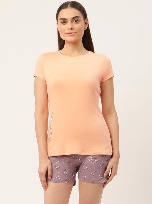 sweet dreams peach & purple cotton t-shirt with shorts