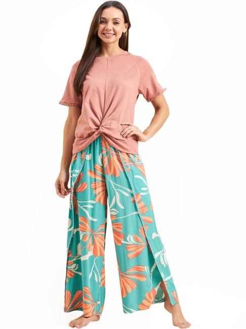 sweet dreams peach & sea green printed top pant set