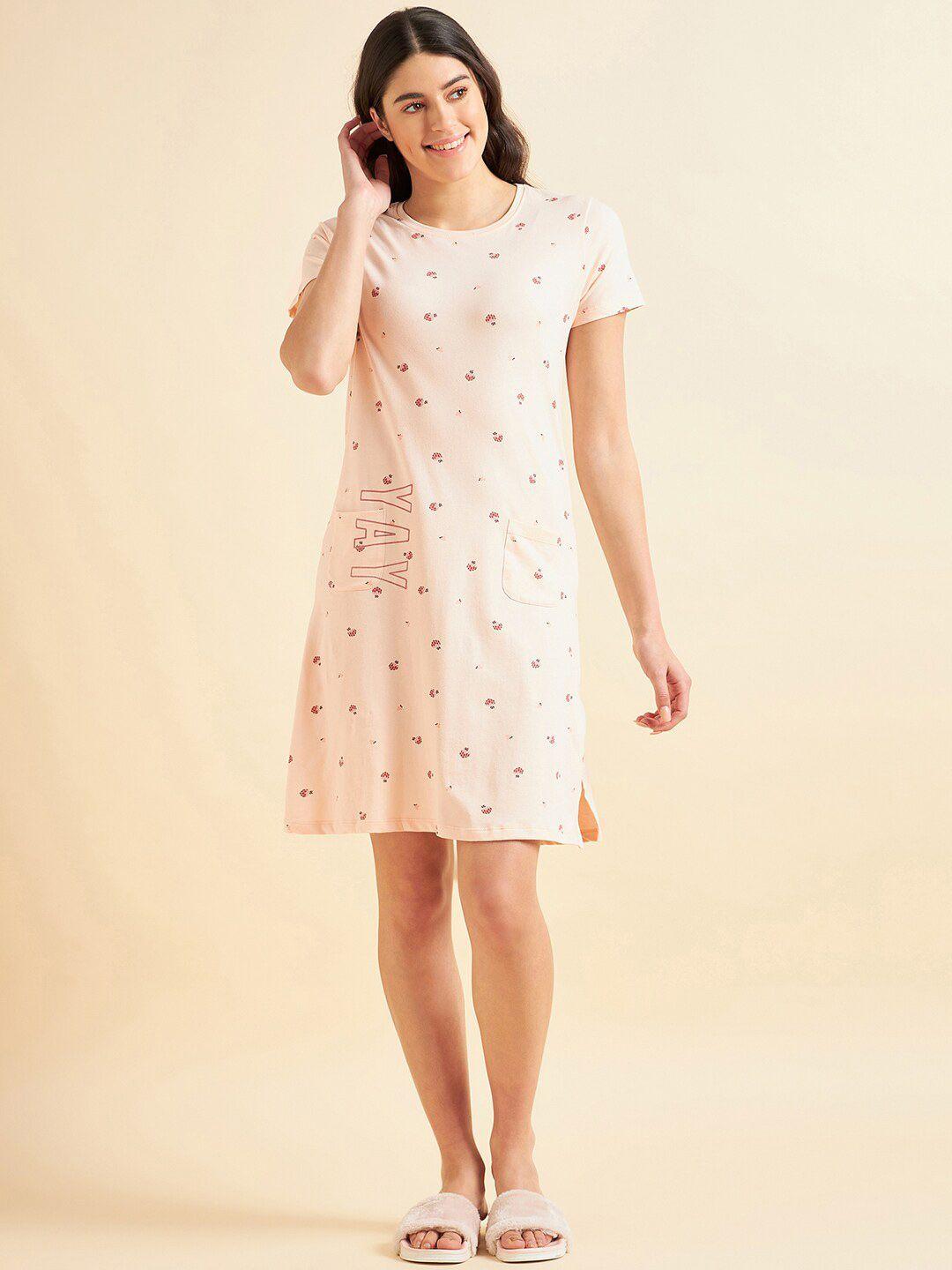 sweet dreams peach-coloured conversational printed nightdress