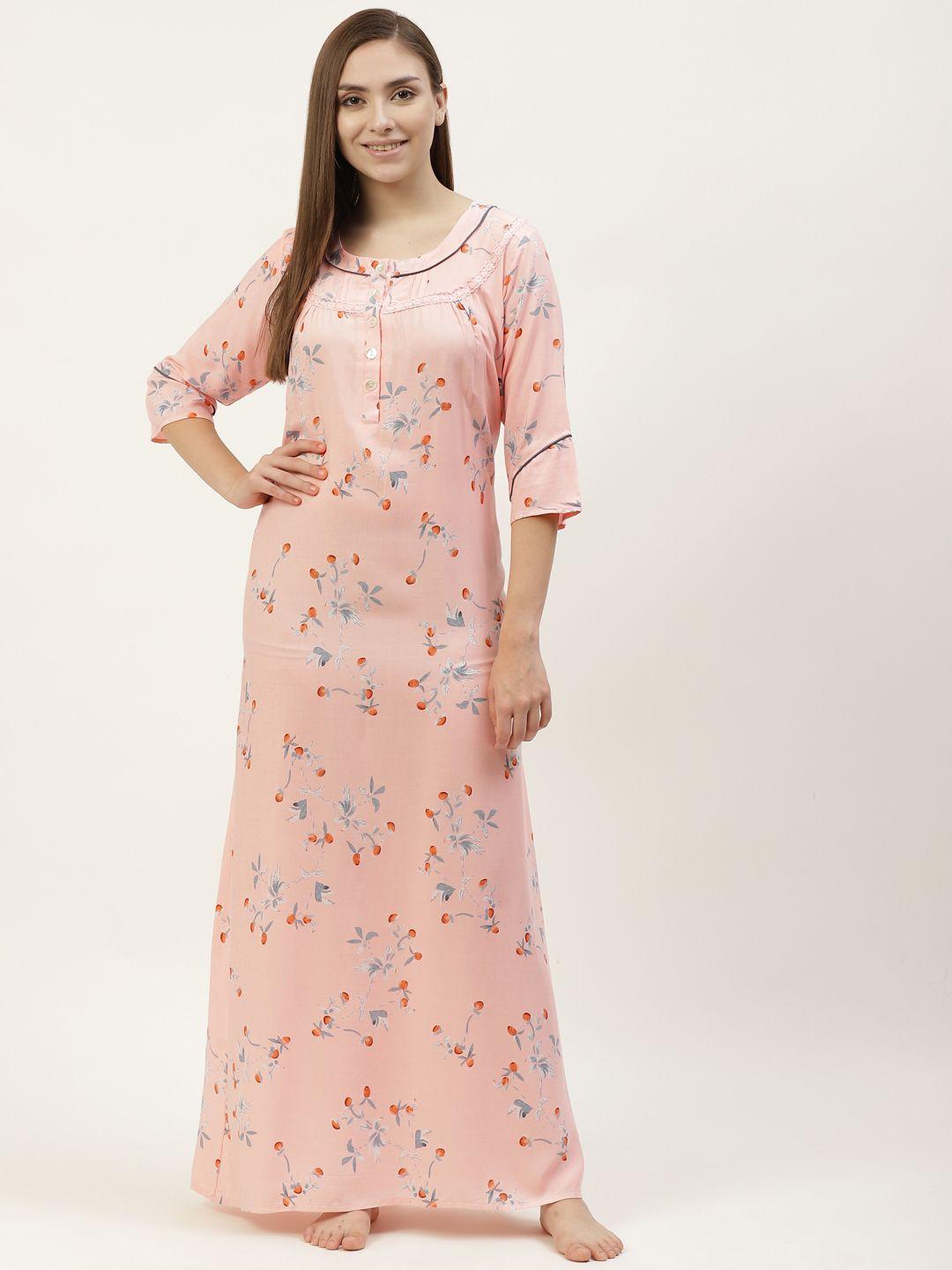 sweet dreams peach-coloured floral print maxi nightdress