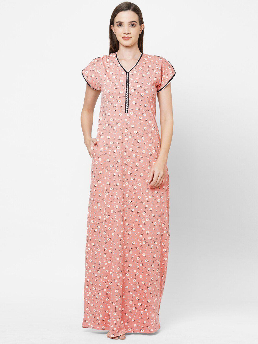 sweet dreams peach-coloured printed maxi nightdress