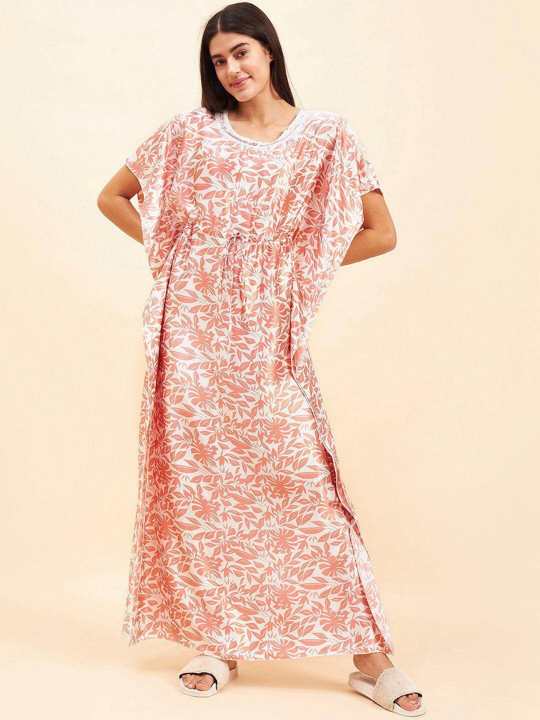 sweet dreams peach-coloured printed maxi nightdress