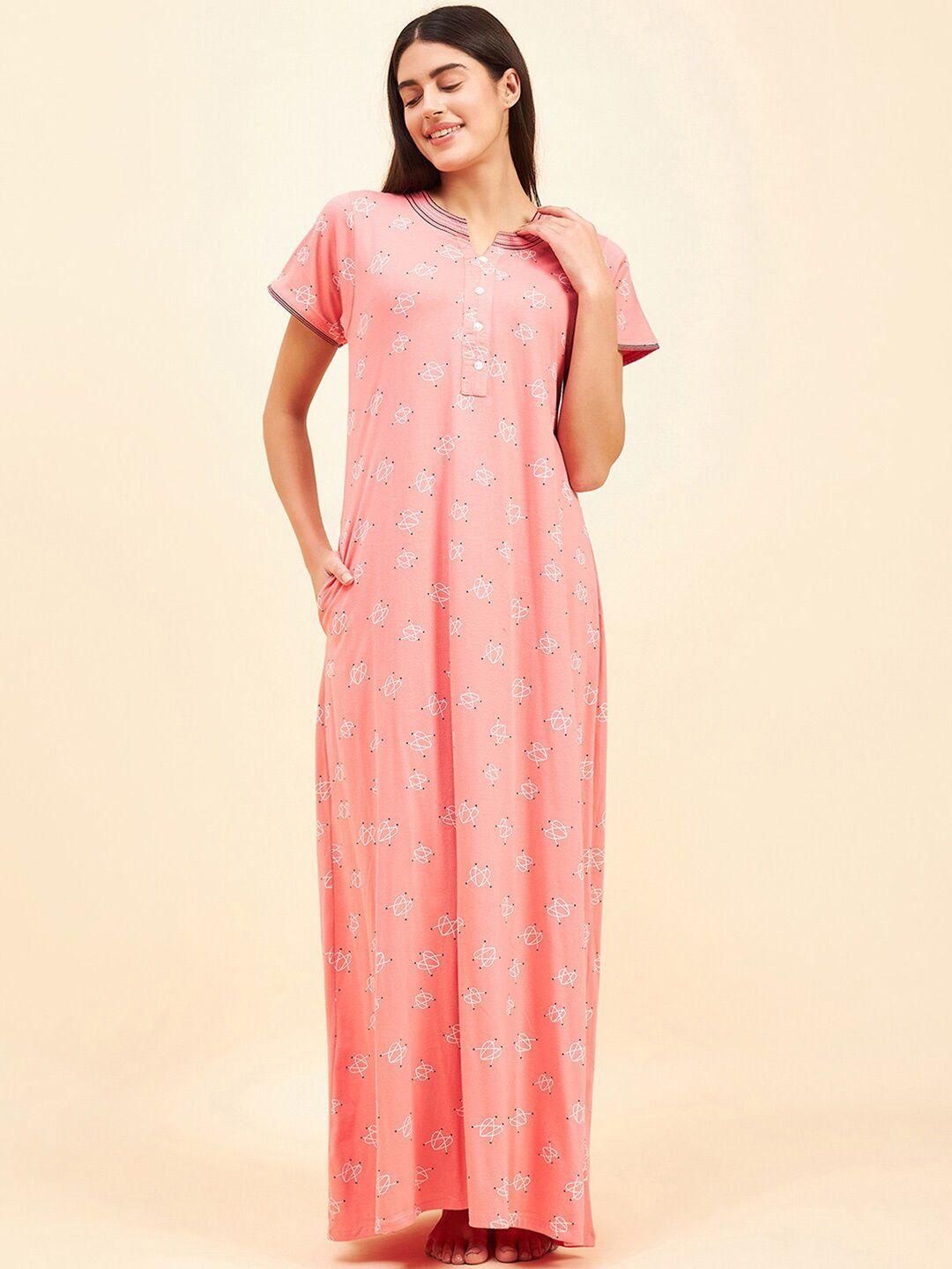 sweet dreams peach-coloured printed maxi nightdress