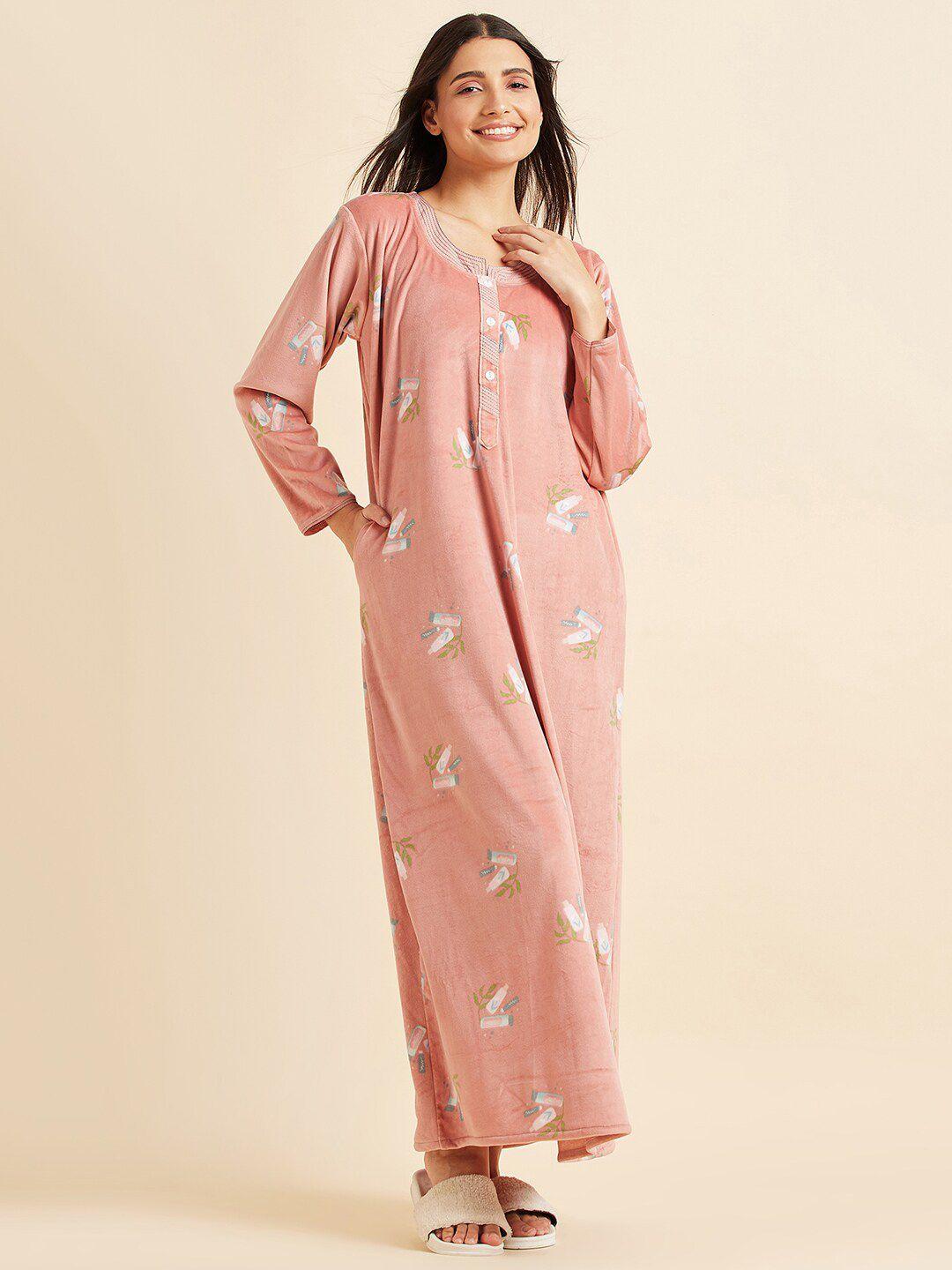 sweet dreams peach conversational printed maxi nightdress