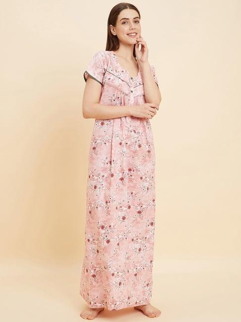 sweet dreams peach cotton floral print night gown