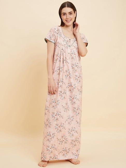 sweet dreams peach cotton floral print night gown