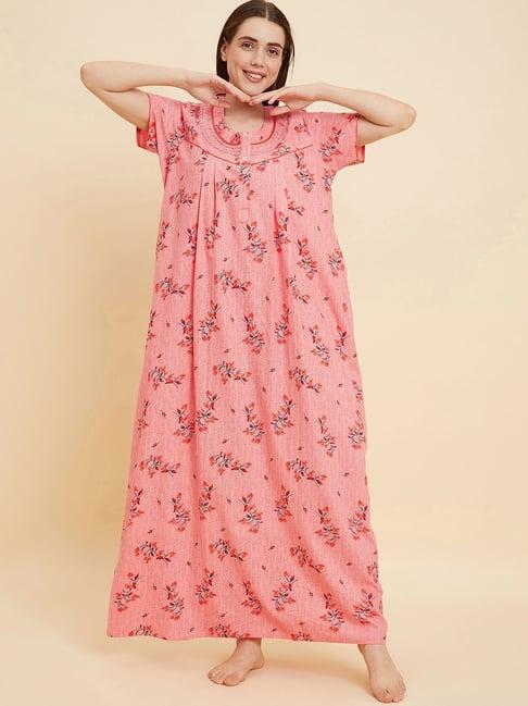 sweet dreams peach cotton floral print night gown