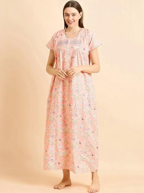 sweet dreams peach cotton floral print nighty