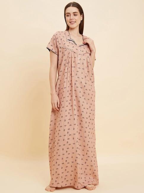 sweet dreams peach cotton printed night gown