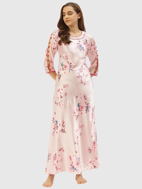 sweet dreams peach floral print night dress