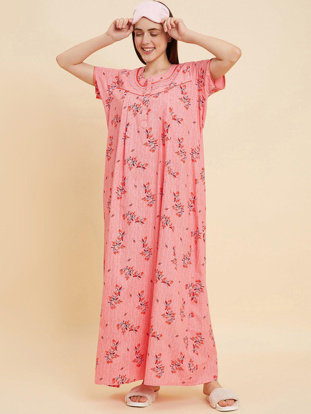 sweet dreams peach floral printed pure cotton maxi nightdress