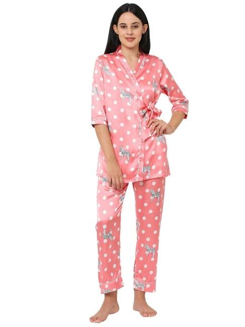 sweet dreams peach polka dot pajama set with robe