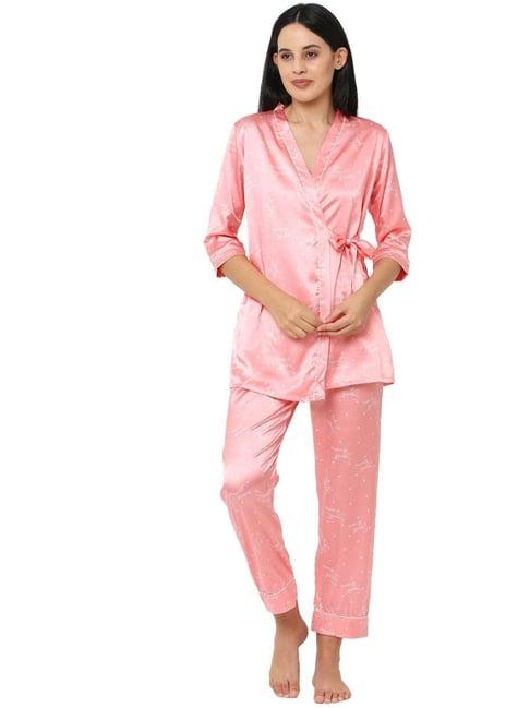 sweet dreams peach printed pajama set with robe