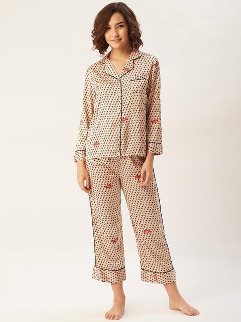 sweet dreams peach printed shirt & pyjamas set