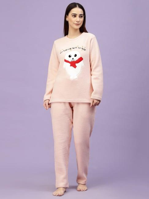 sweet dreams peach self design pullover with lounge pants