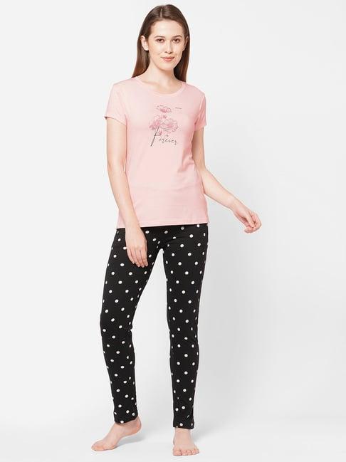 sweet dreams pink & black cotton printed top pyjama set