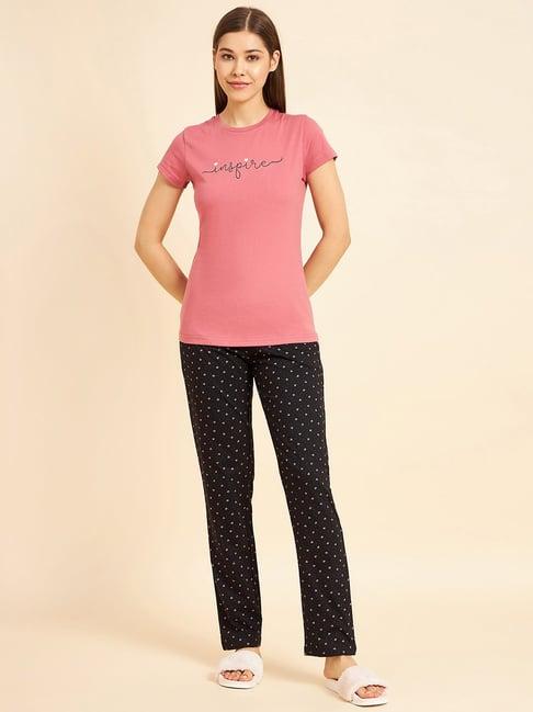 sweet dreams pink & black printed top with lounge pants