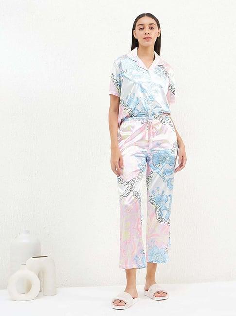 sweet dreams pink & blue printed shirt pyjamas set