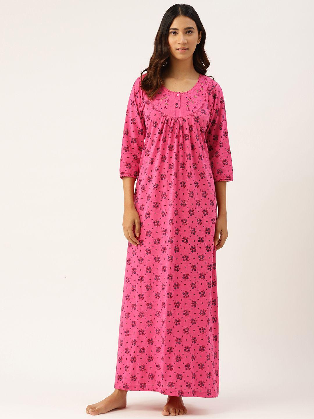 sweet dreams pink & navy floral print maxi nightdress
