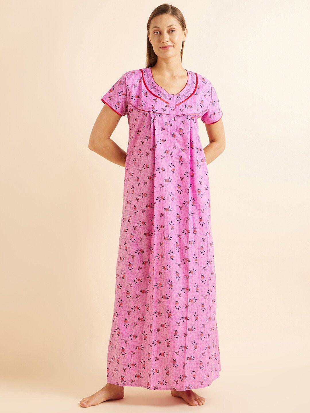 sweet dreams pink & red floral printed maxi nightdress