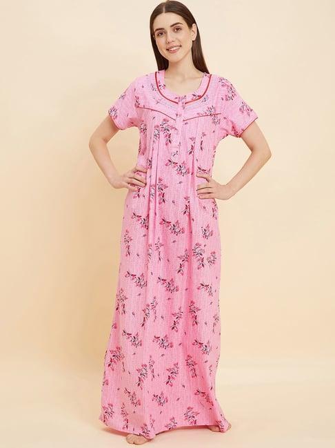 sweet dreams pink cotton floral print night gown