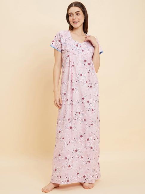 sweet dreams pink cotton floral print night gown