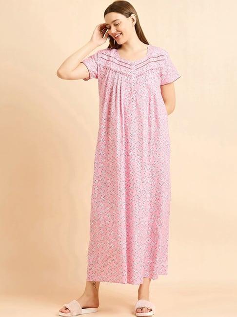 sweet dreams pink cotton floral print nighty