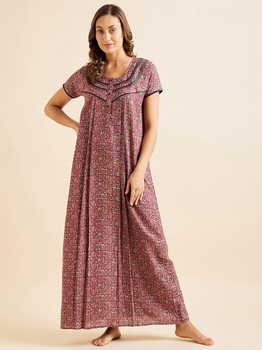 sweet dreams pink ethnic motifs printed maxi nightdress