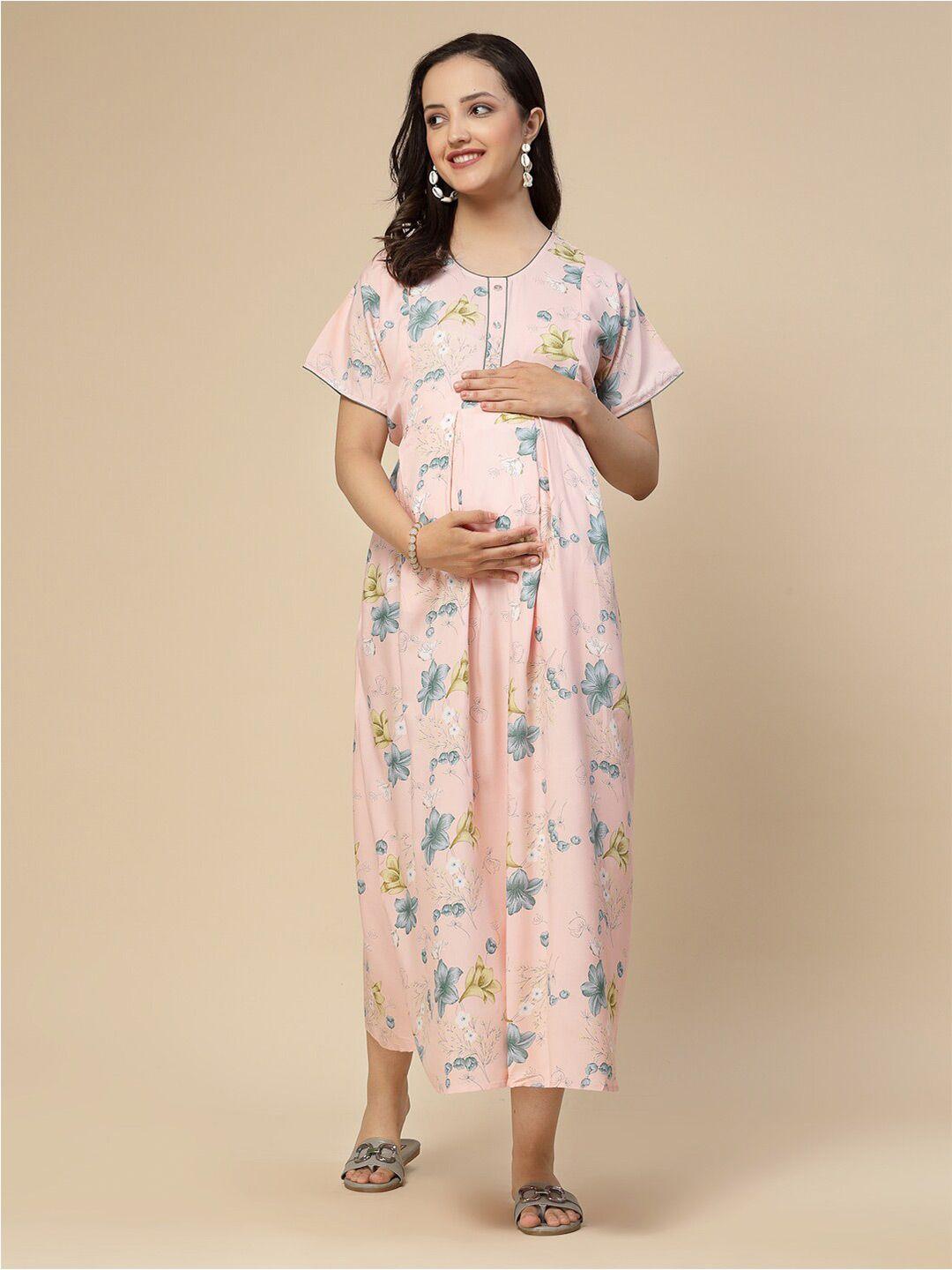 sweet dreams pink floral printed fit & flare maternity dress