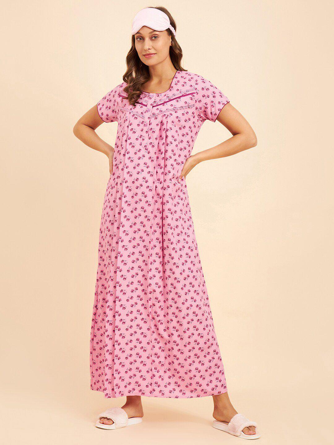 sweet dreams pink floral printed maxi nightdress