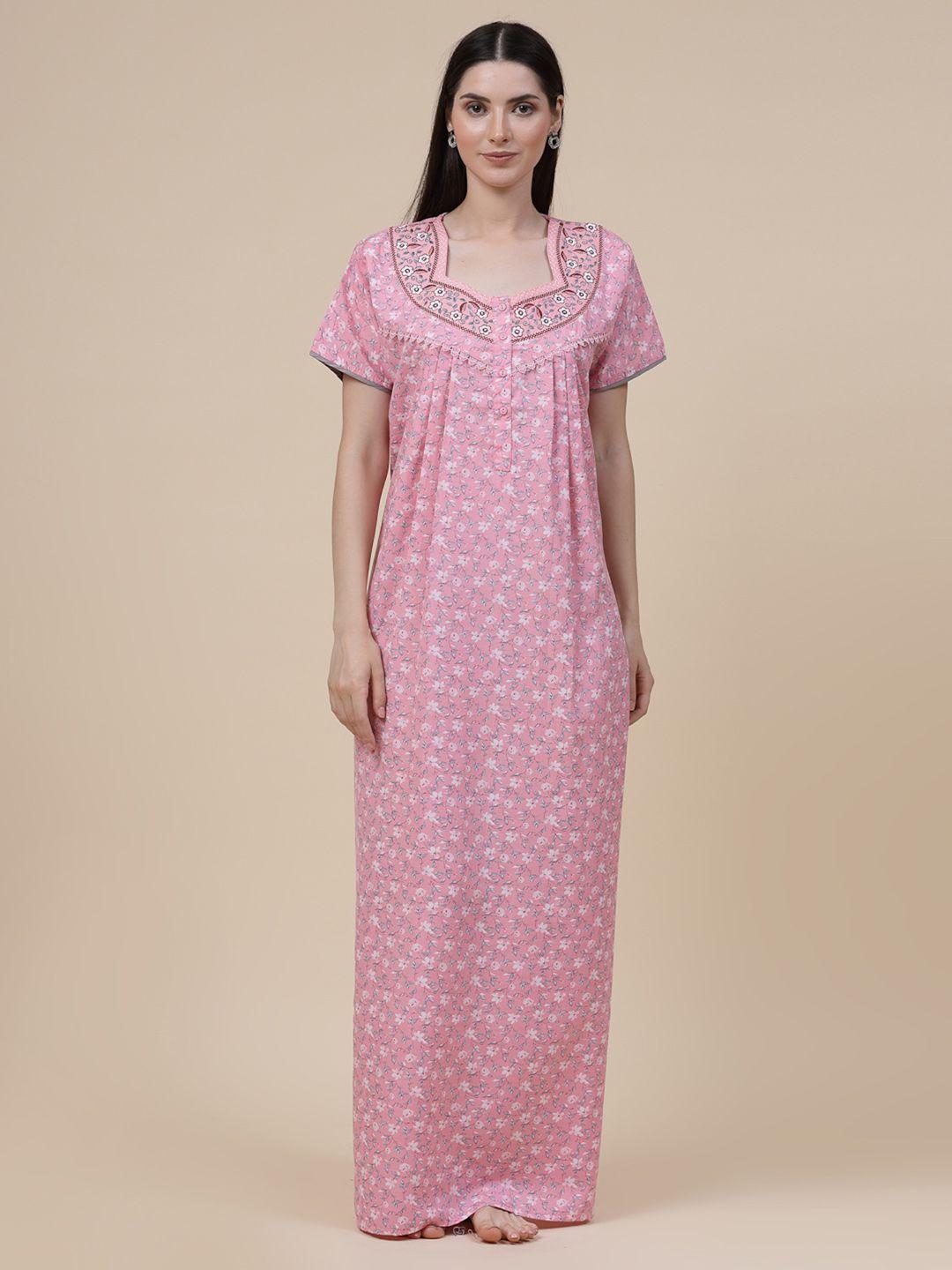 sweet dreams pink floral printed pure cotton maxi nightdress